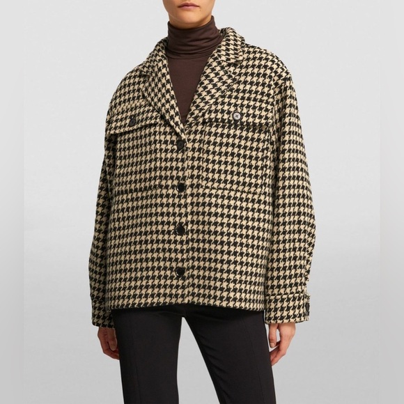 Anine Bing Flynn Houndstooth Woven Knit Collared Button Down Jacket Coat Shacket - Picture 15 of 17